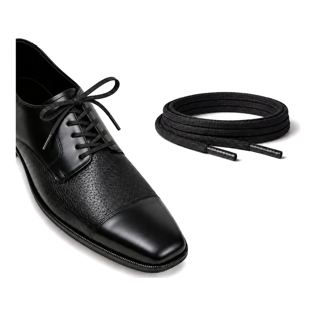 Noir / Plat – cires lacets plat noir 03 chaussure noir