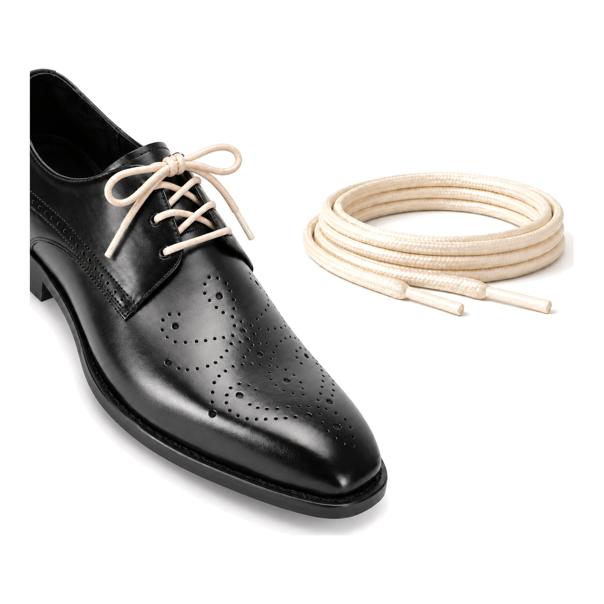 Blanc crème / Rond – cires lacets rond blanc creme 03 chaussure noir