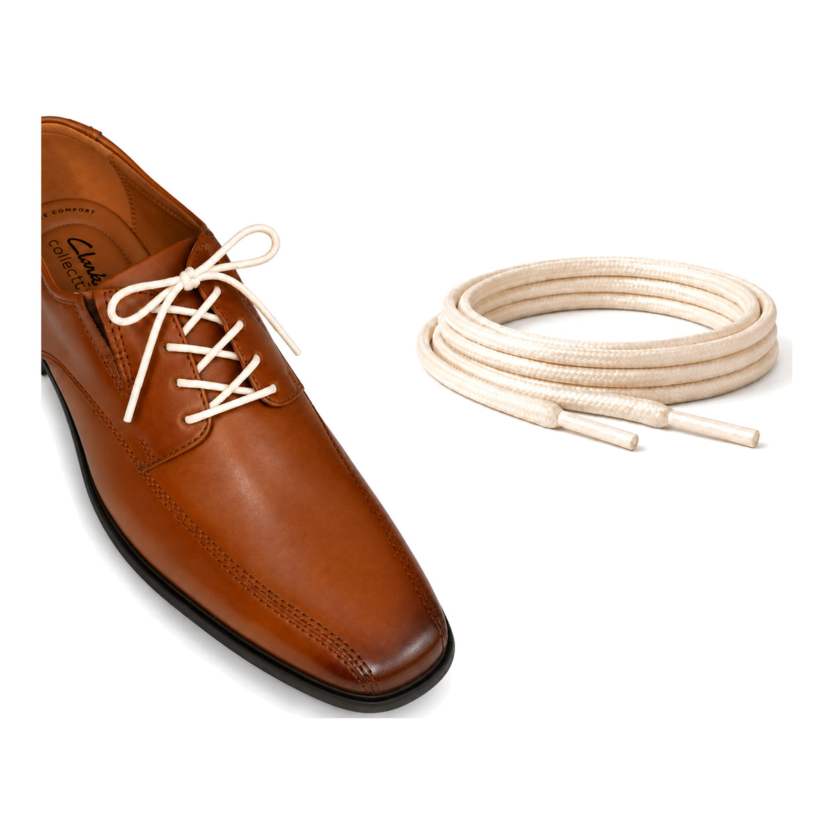 Blanc crème / Rond – cires lacets rond blanc creme 04 chaussure marron