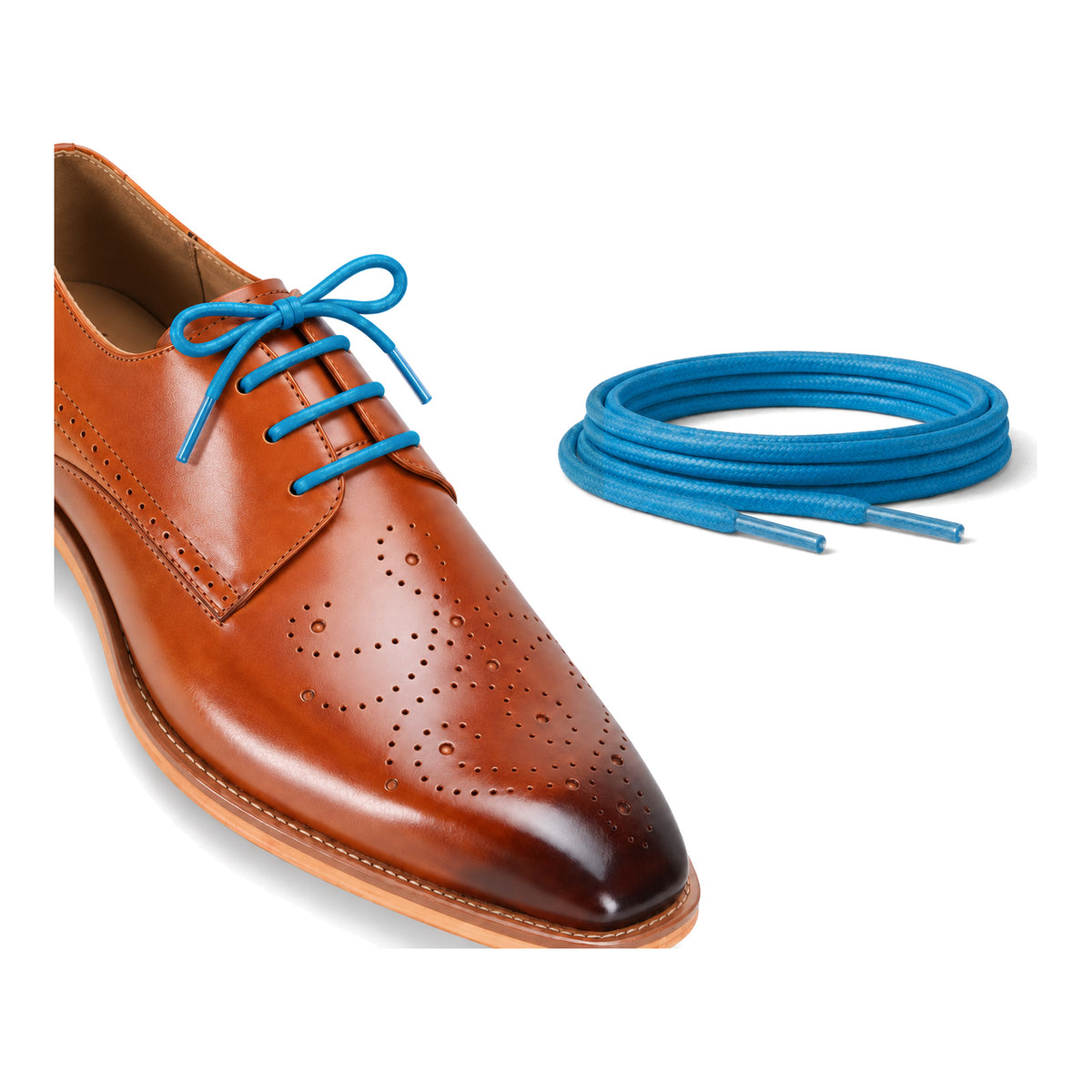 Bleu / Rond – cires lacets rond bleu 02 chaussure marron