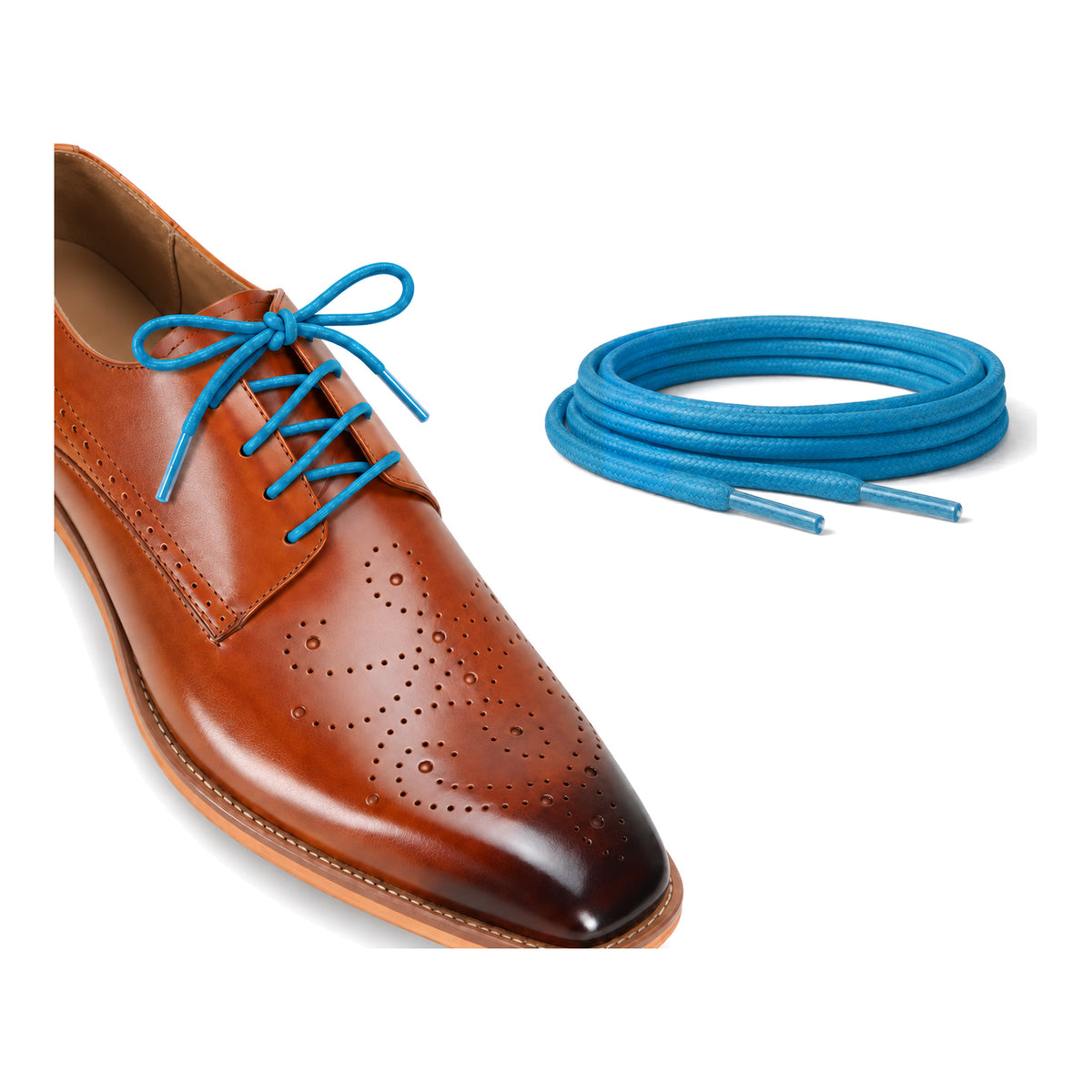 Bleu / Rond – cires lacets rond bleu 03 chaussure marron