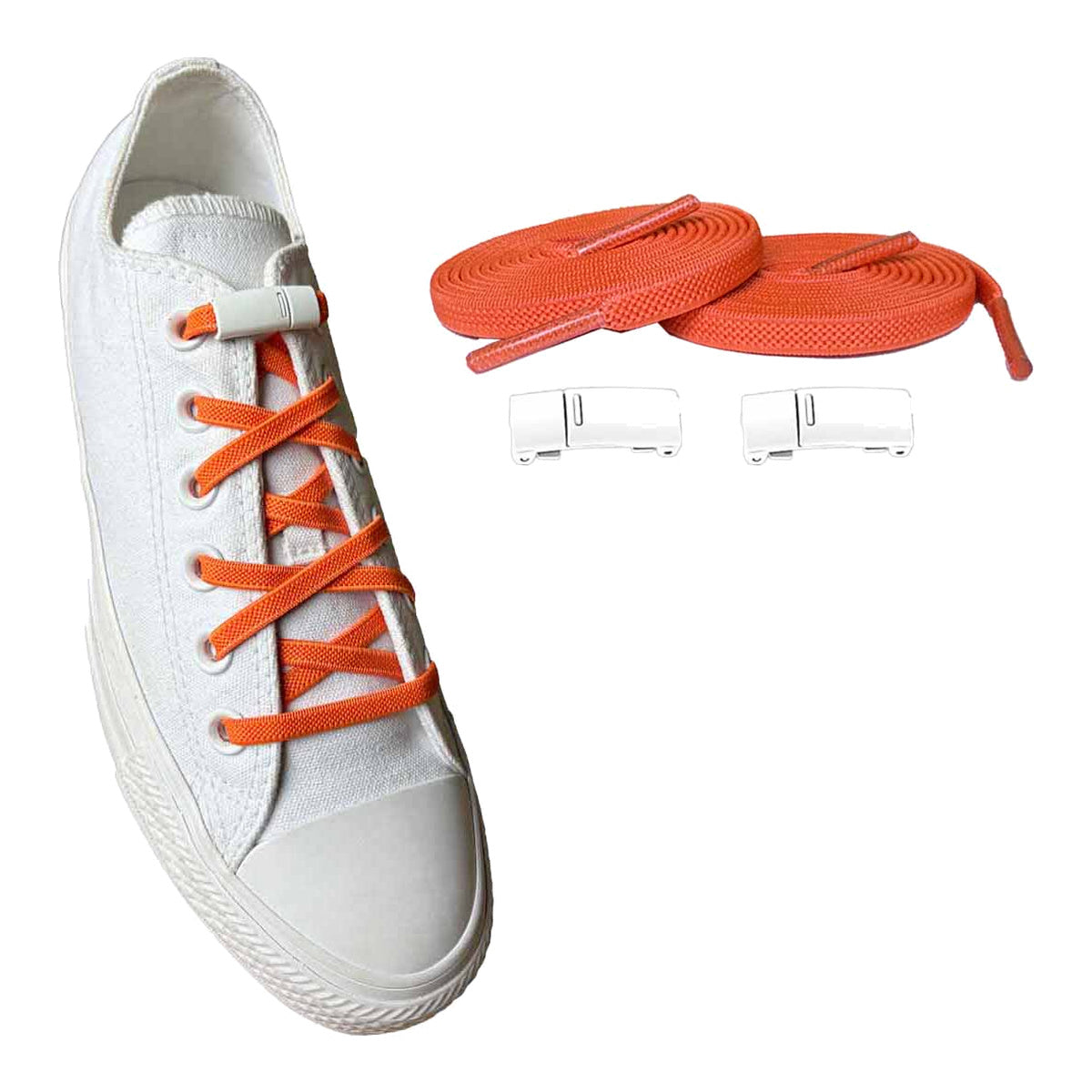 Orange / Blanc – elastiques lacets aimants orange blanc 02 sur chaussure