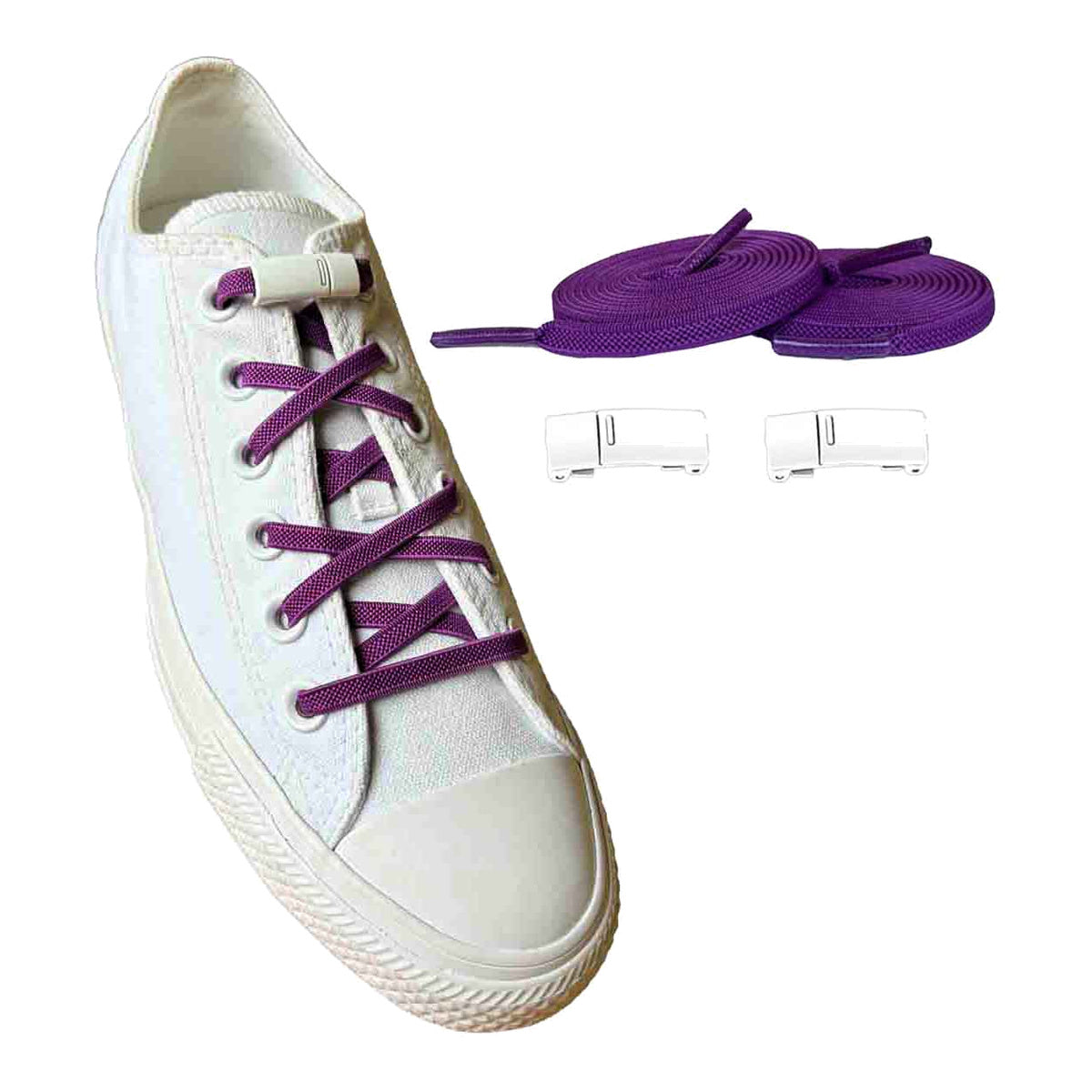 Violet / Blanc – elastiques lacets aimants violet blanc 02 sur chaussure
