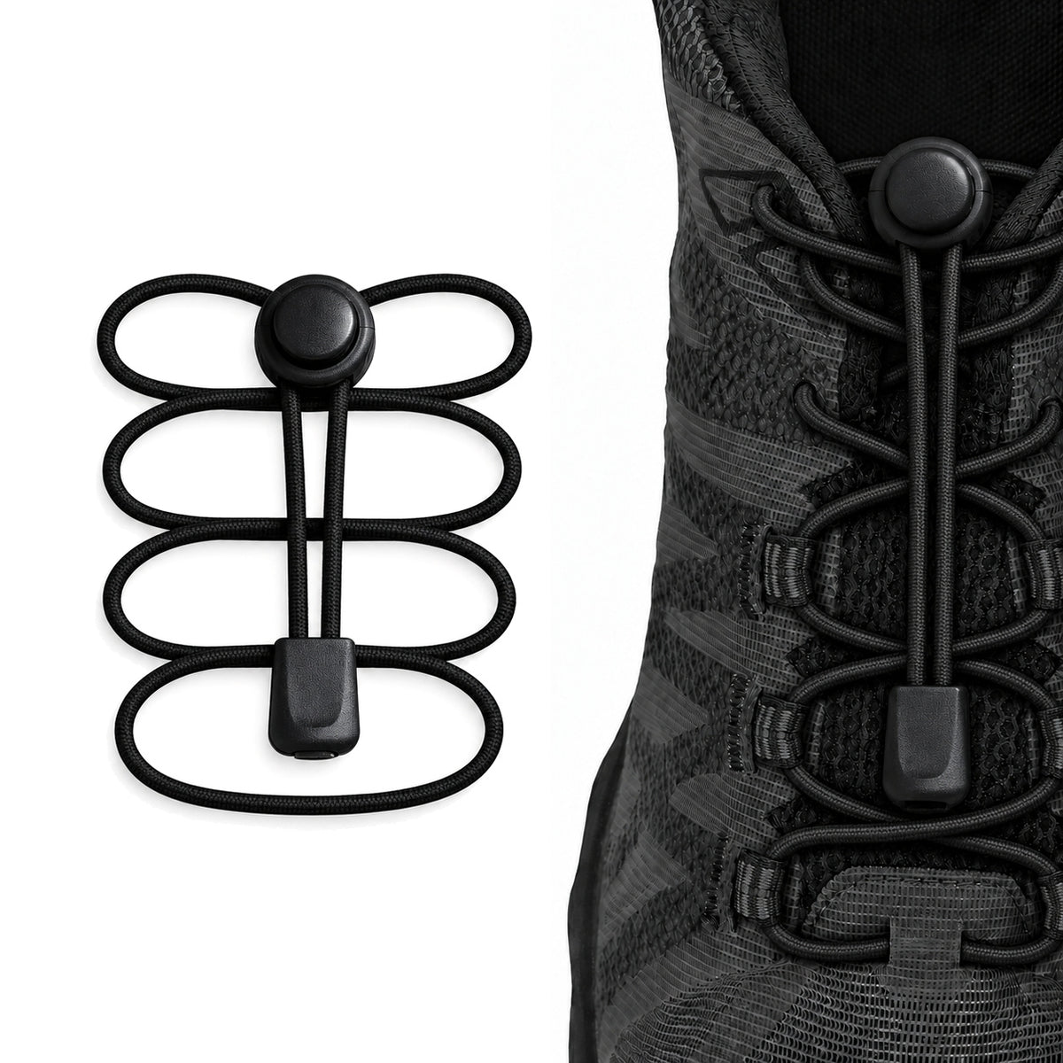 Noir – lacets arret de cordon fermeture rapide noir 02 sur chaussure