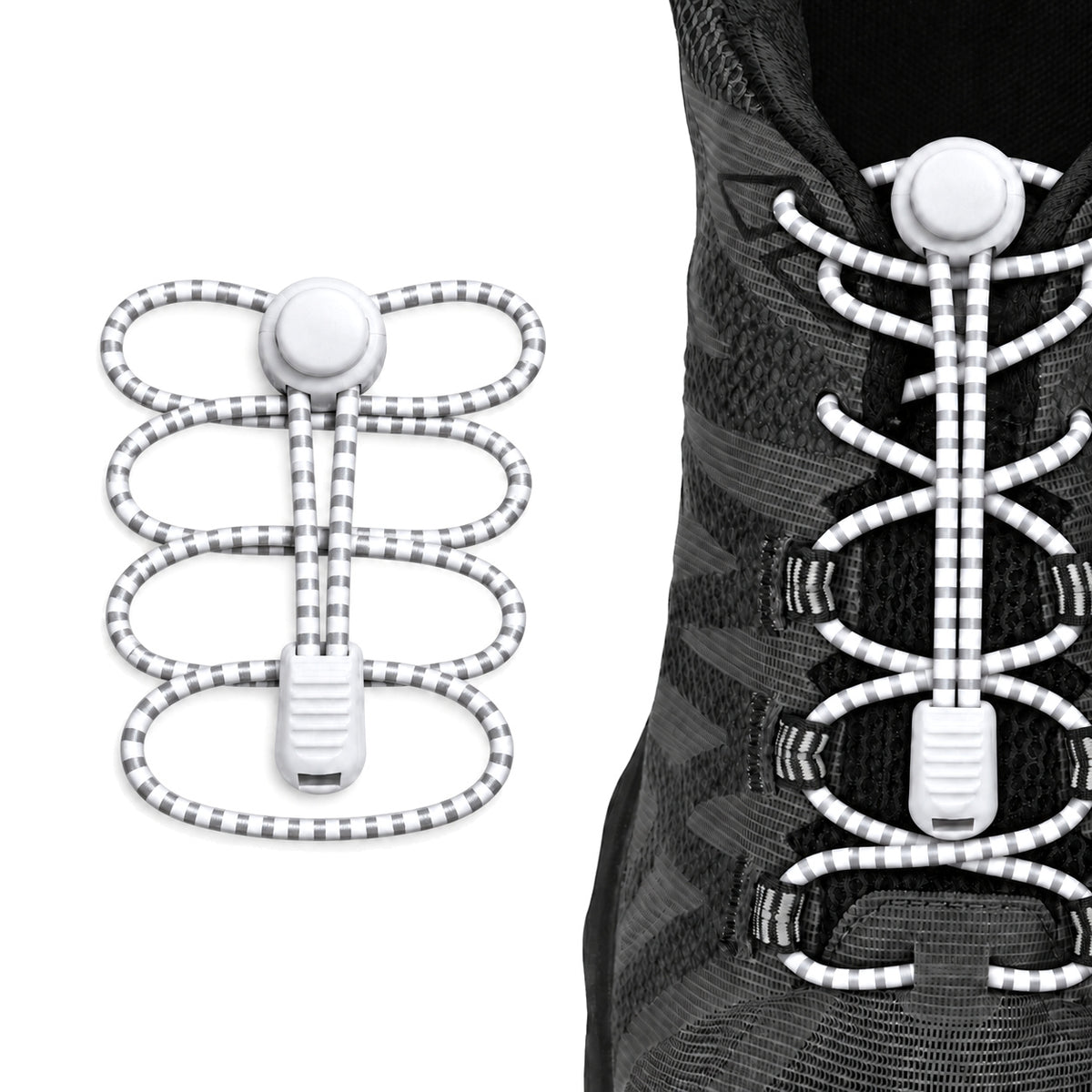 Blanc – lacets arret de cordon reflechissant blanc 02 sur chaussure