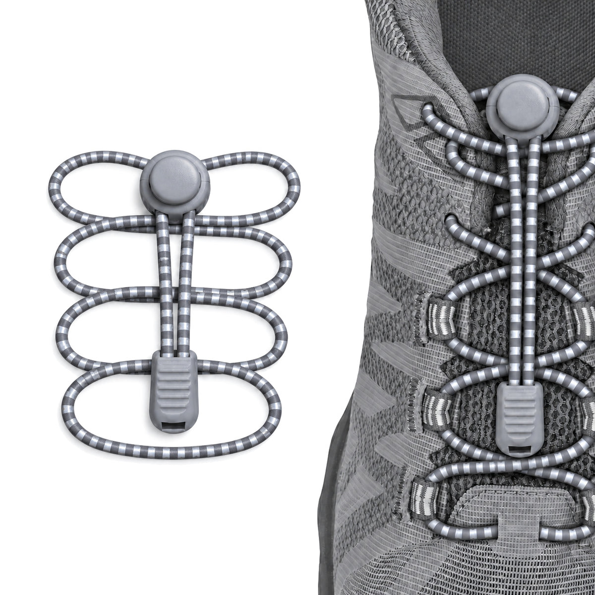 Gris clair – lacets arret de cordon reflechissant gris clair 02 sur chaussure