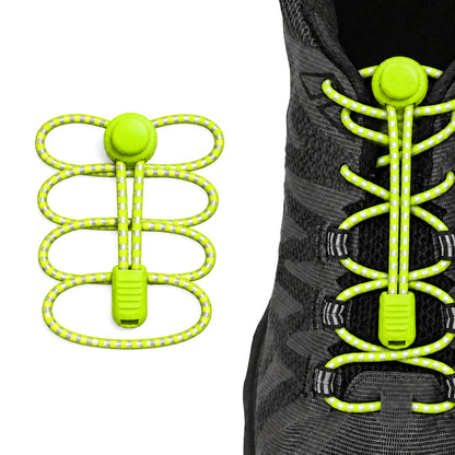 Jaune néon – lacets arret de cordon reflechissant jaune fluo 02 sur chaussure