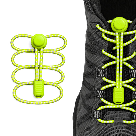 Jaune néon – lacets arret de cordon reflechissant jaune fluo 02 sur chaussure