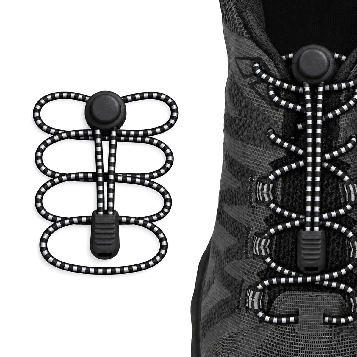 Noir – lacets arret de cordon reflechissant noir 02 sur chaussure