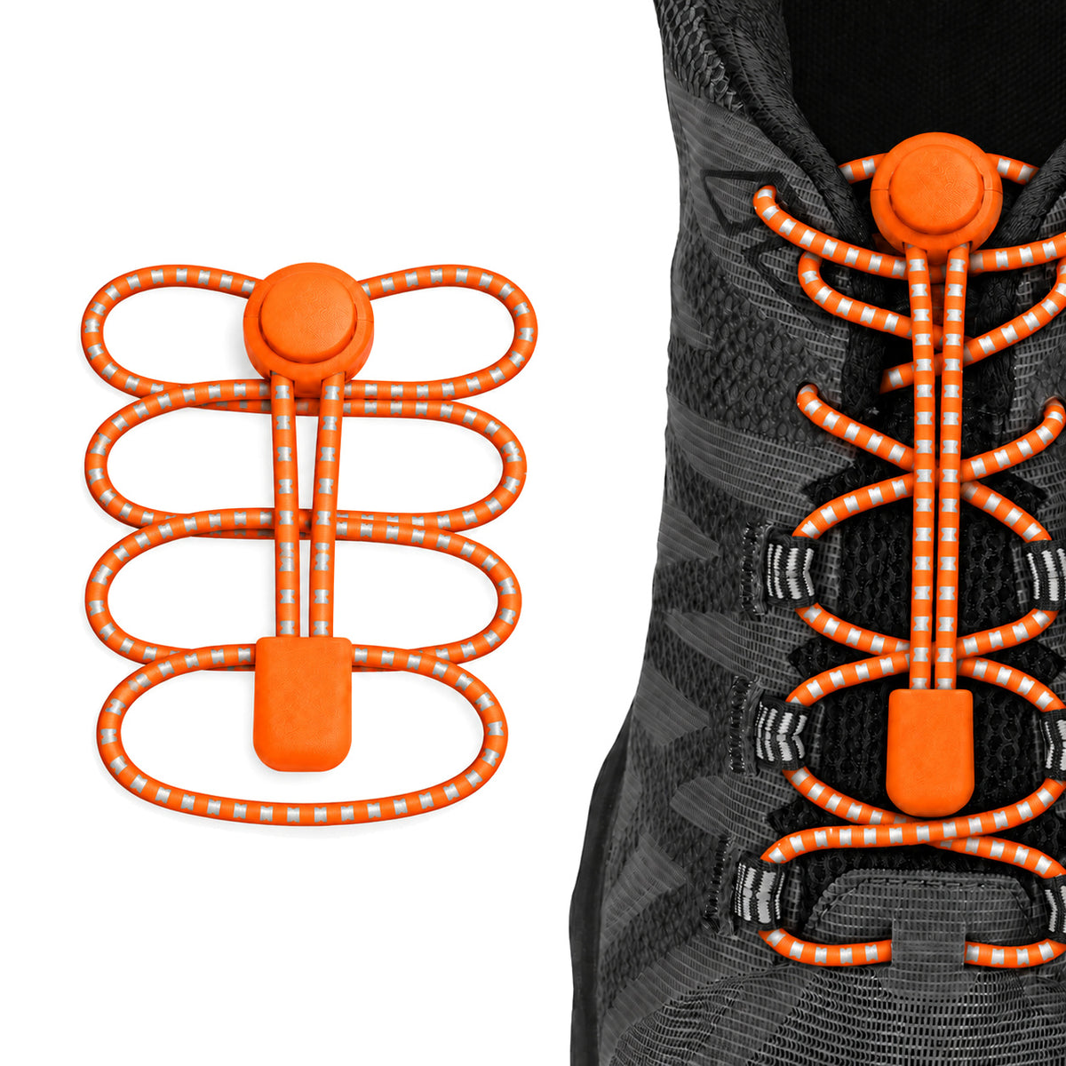 Orange – lacets arret de cordon reflechissant orange 02 sur chaussure