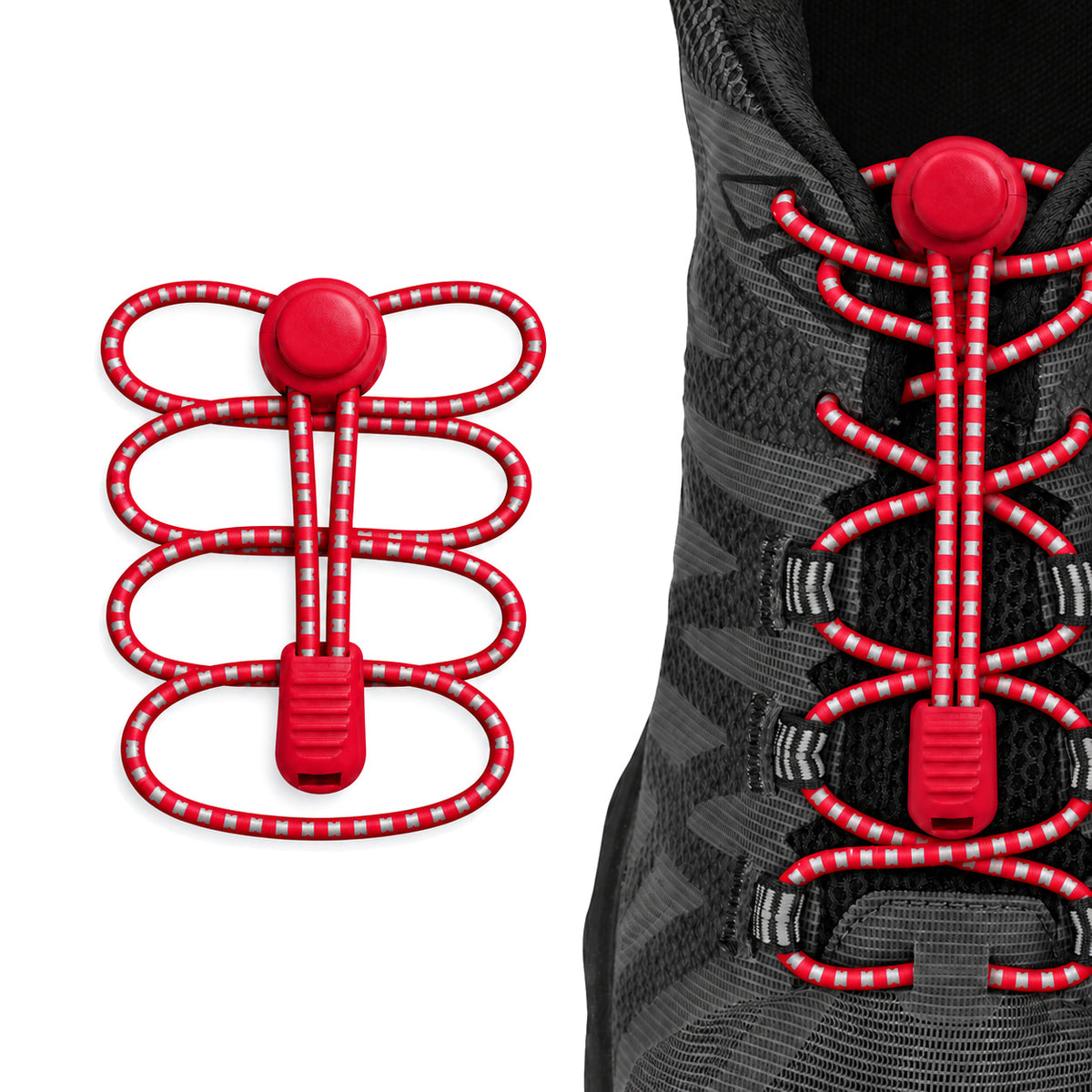 Rouge – lacets arret de cordon reflechissant rouge 02 sur chaussure