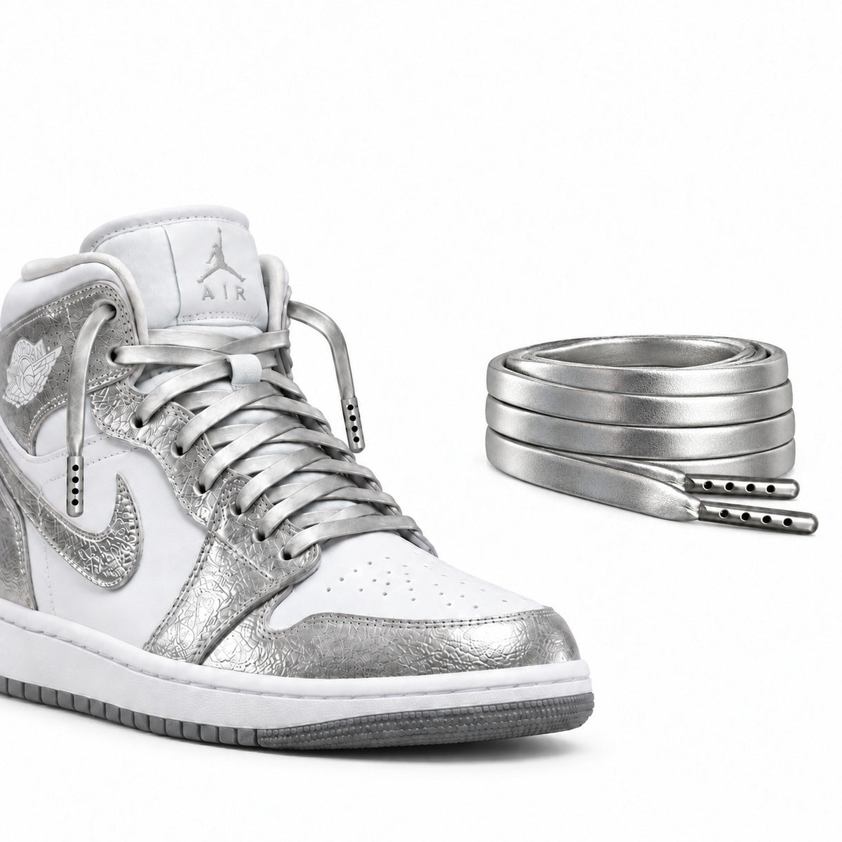 Argent – lacets cuir plat argent 03 chaussure nike jordan