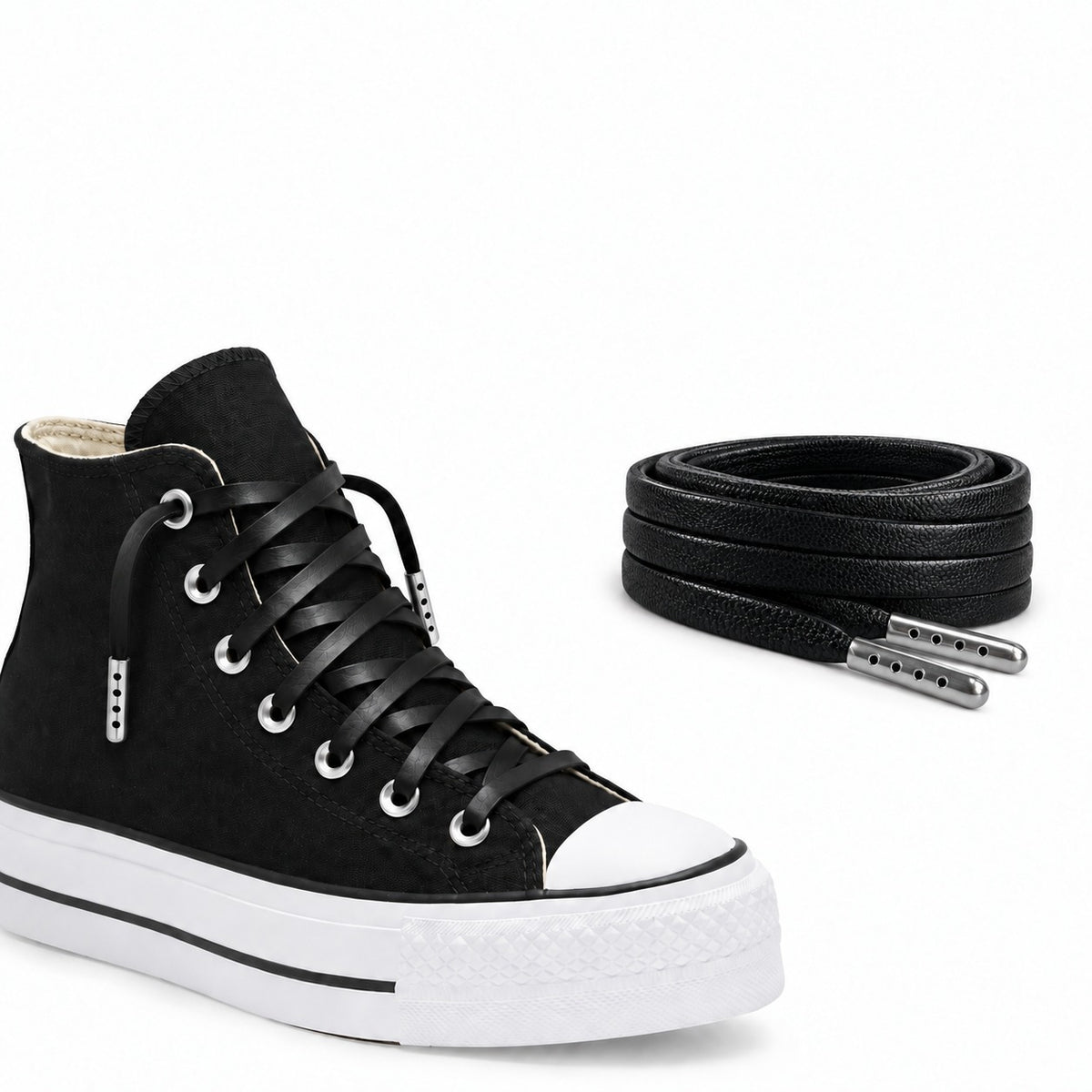 Noir – lacets cuir plat noir 02 chaussure plateau noir