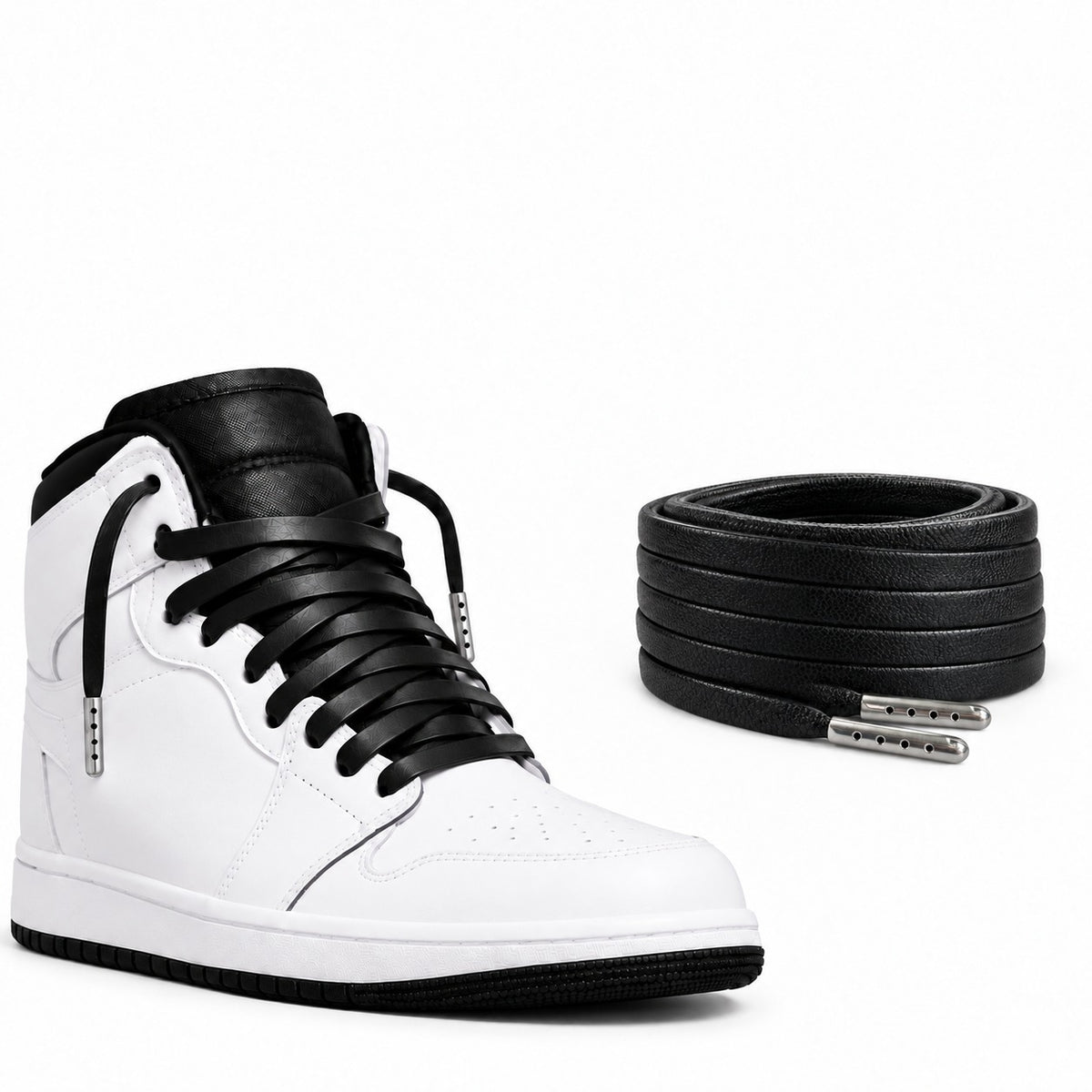 Noir – lacets cuir plat noir 05 chaussure high top blanc noir