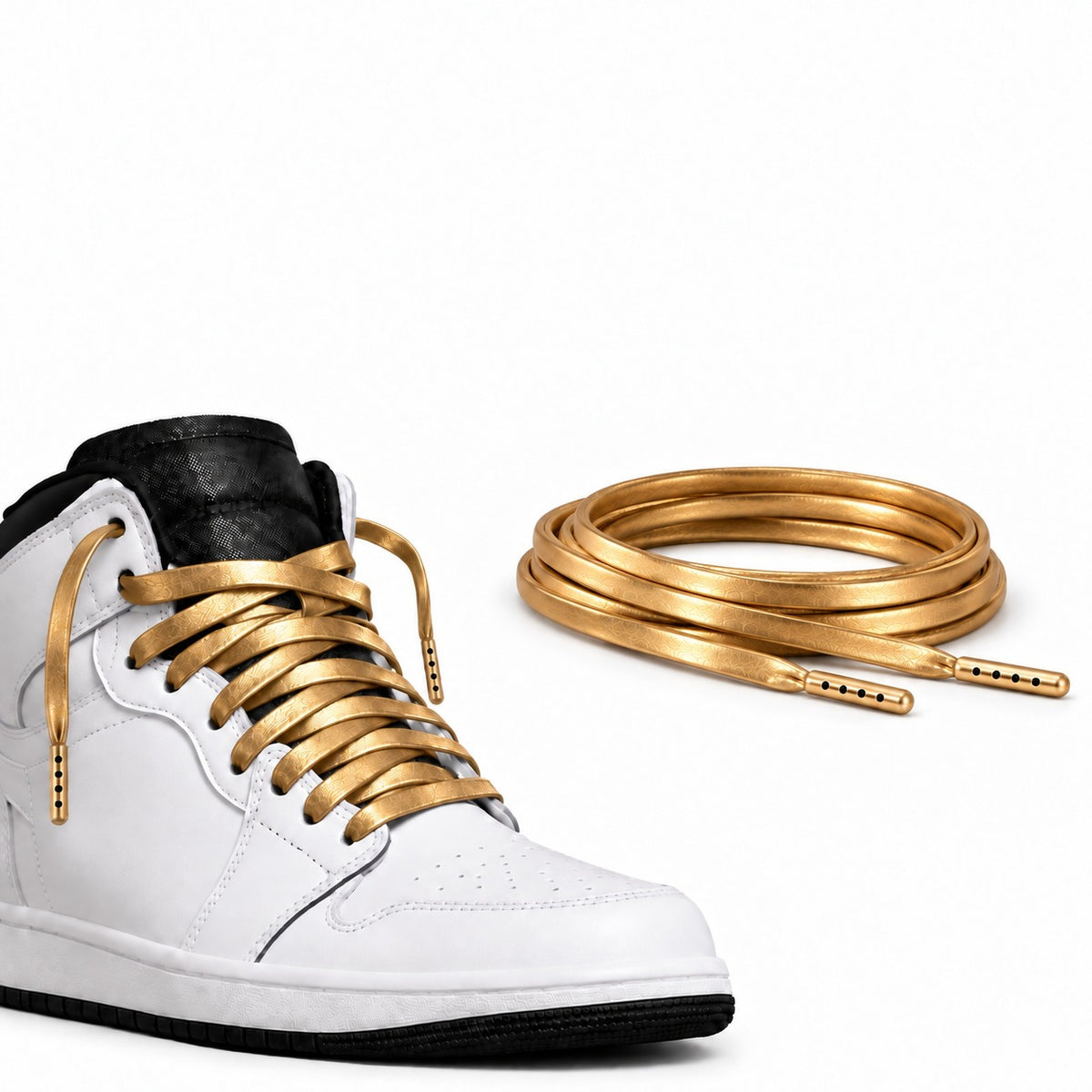 Or – lacets cuir plat or 02 chaussure high top blanc