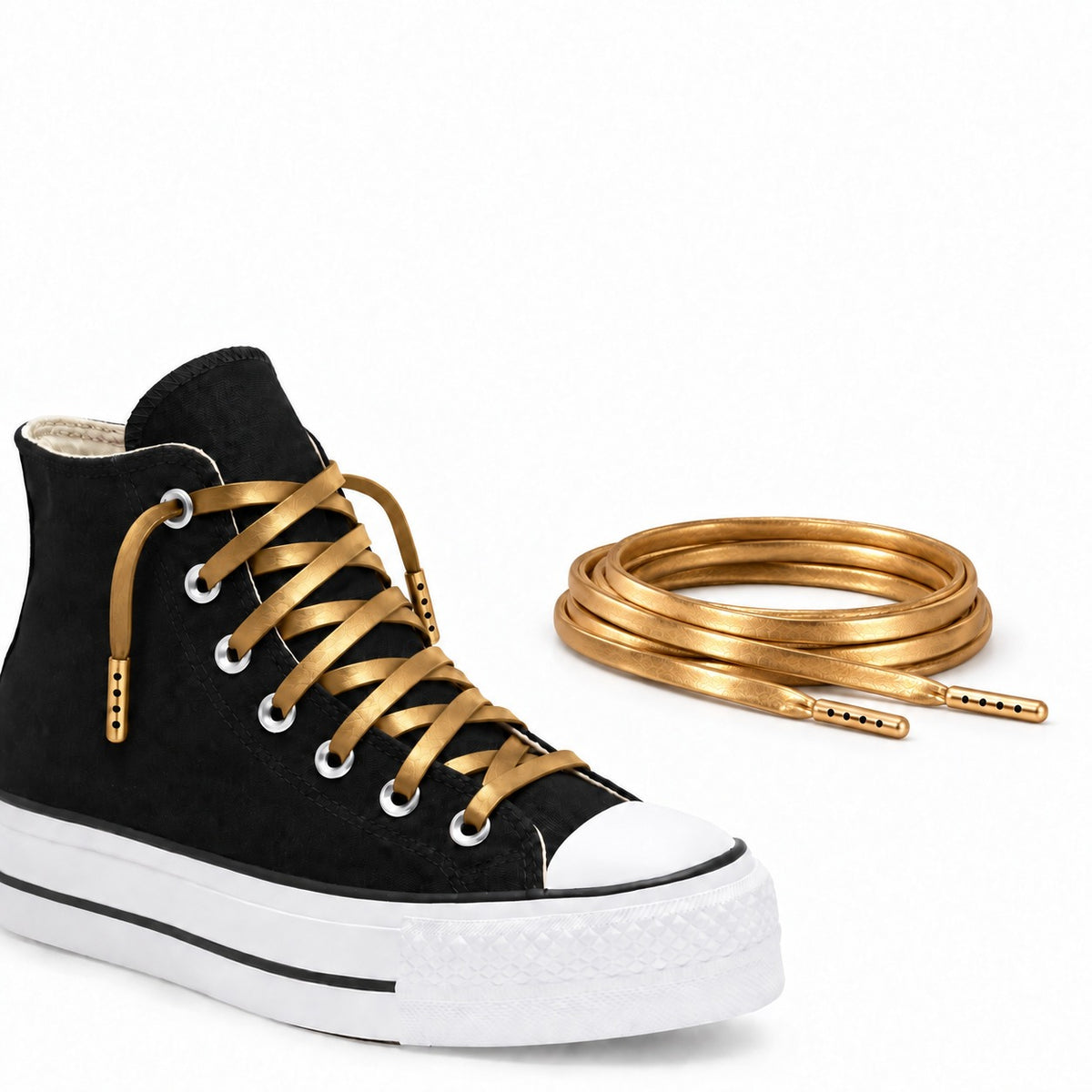 Or – lacets cuir plat or 03 chaussure plateau noir