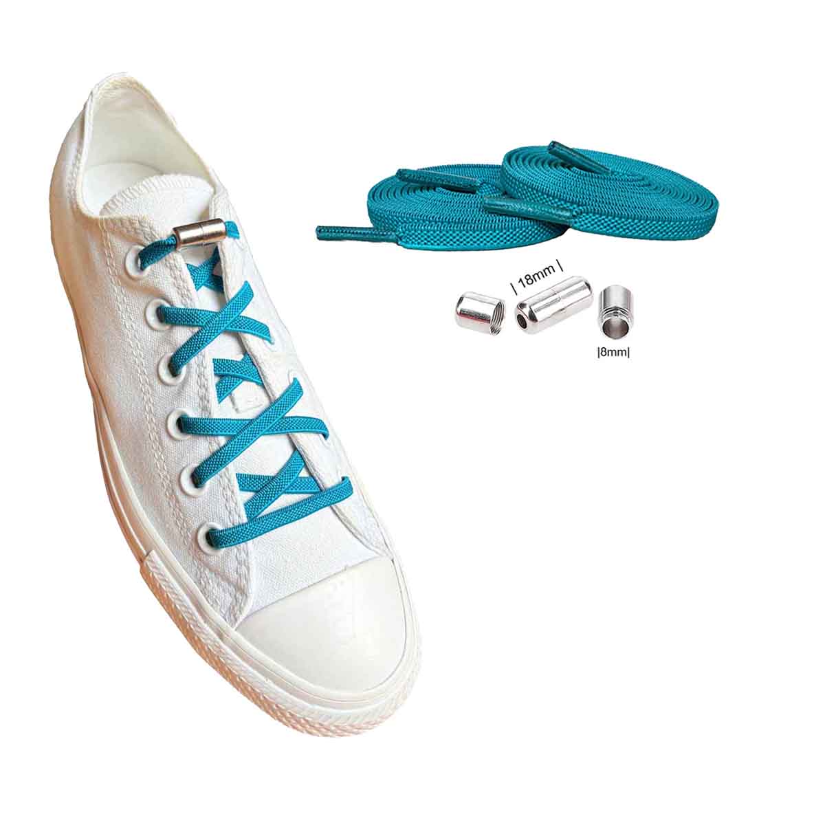 lacets-elastiques-vert-petrol-capsules-argent-chaussures