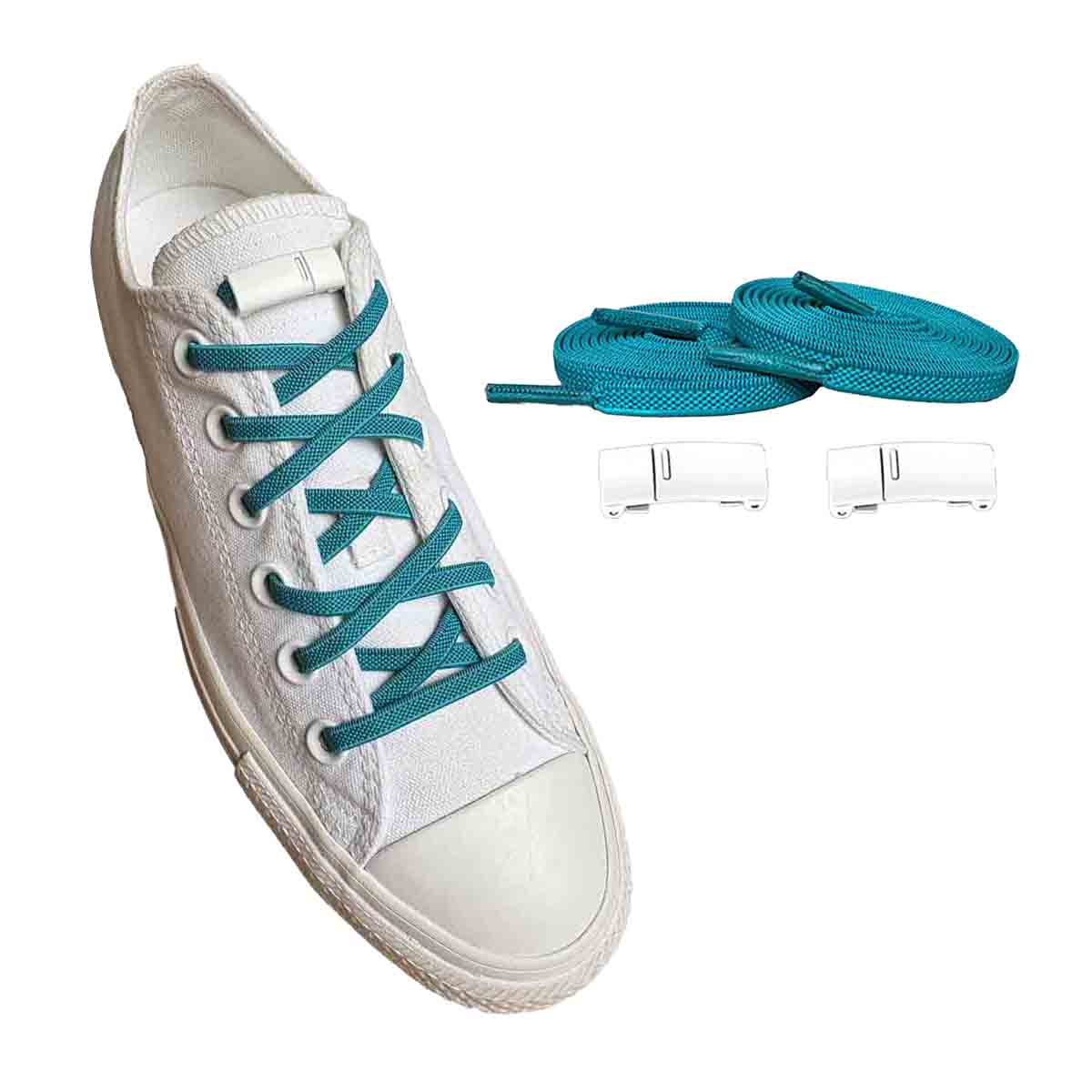 lacets-elastiques-vert-petrol-clair-aimant-blanc-chaussures