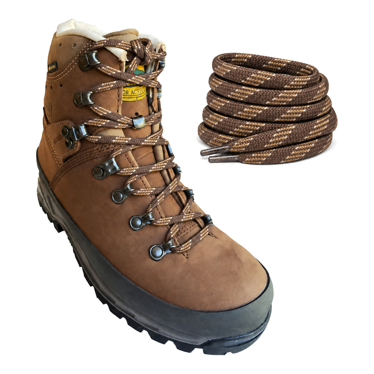 Marron à motif – lacets meindl marron a motifs 02 sur chaussure