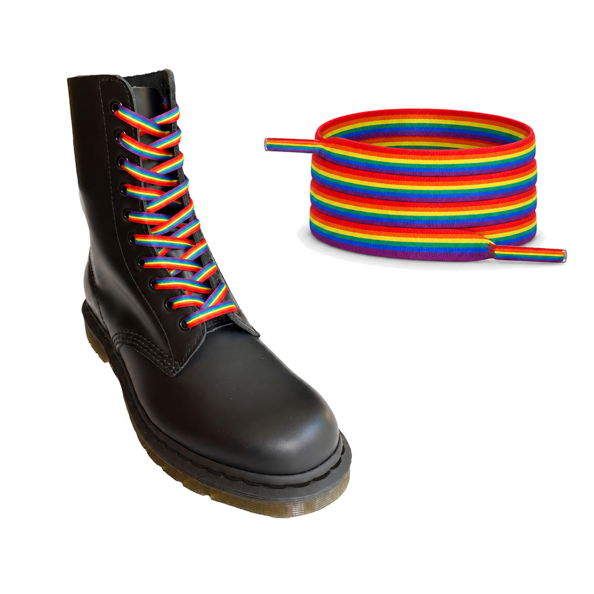 Arc-en-ciel rayé – lacets plat arc en ciel rayures 03 botte noir