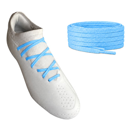 Bleu – lacets plat etroit football bleu clair 02 sur chaussure