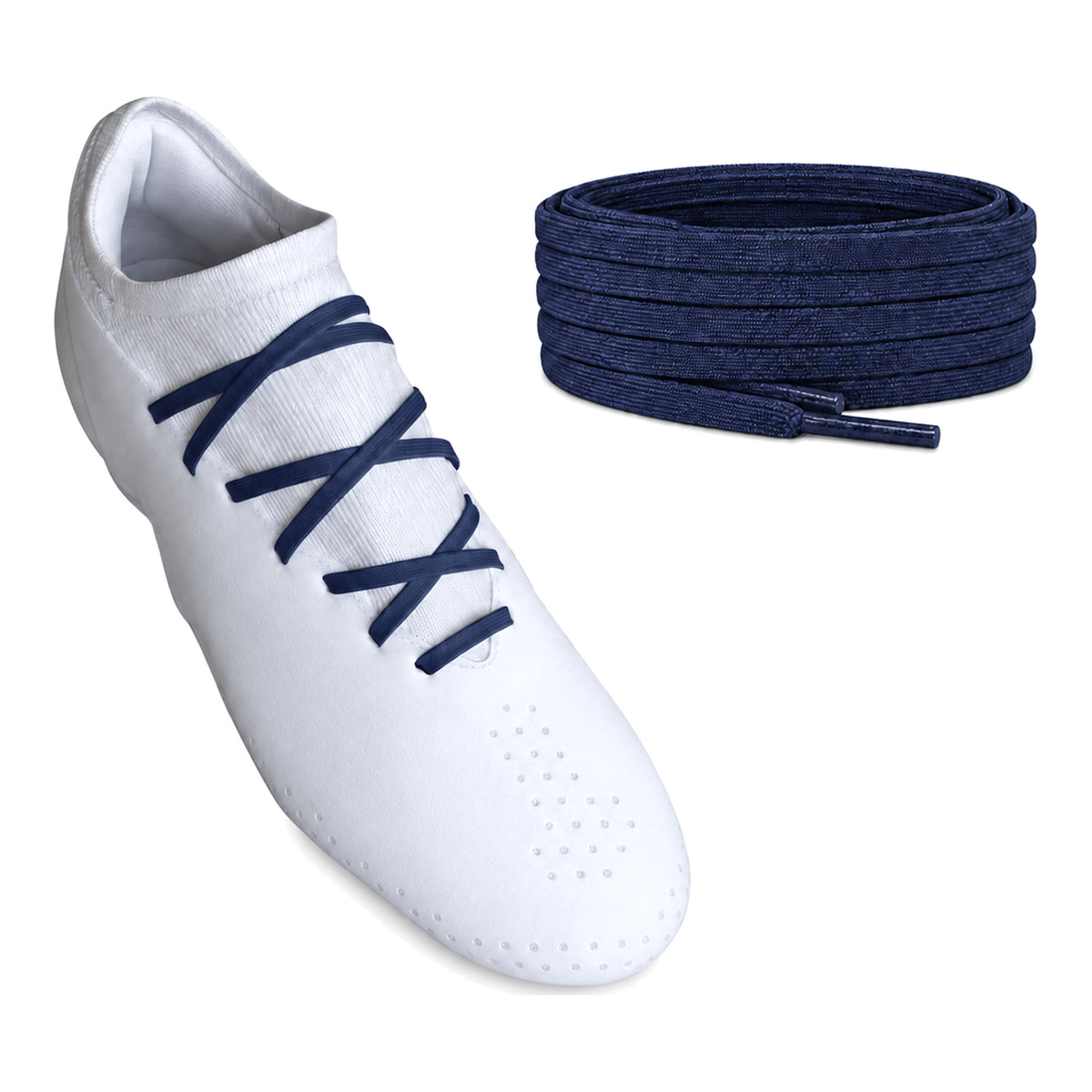 Bleu marine – lacets plat etroit football bleu marine 02 sur chaussure