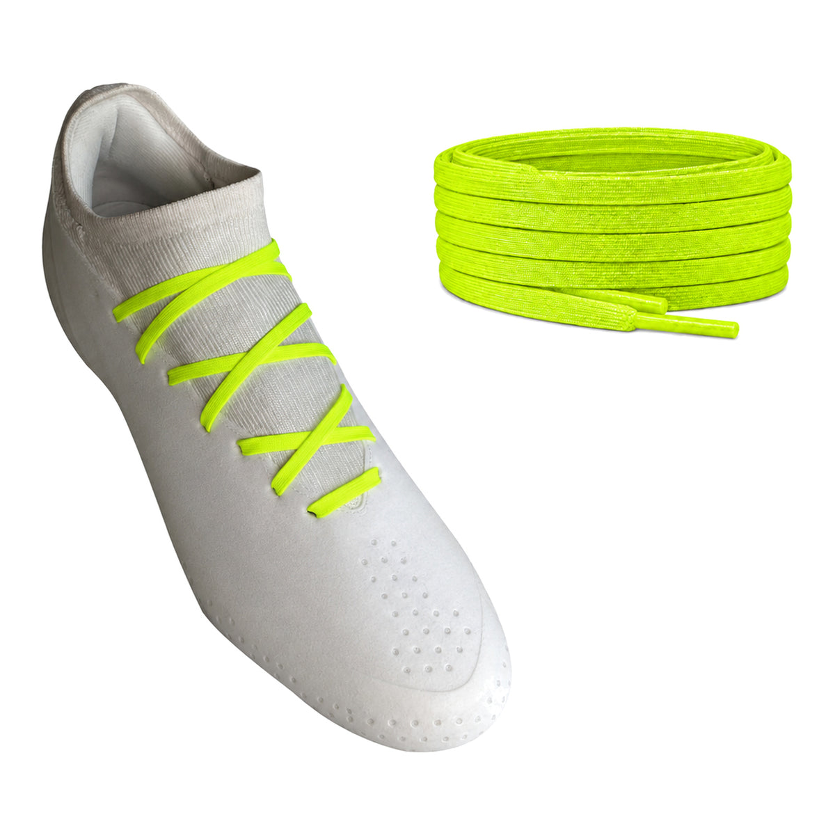 Jaune – lacets plat etroit football jaune fluo 02 sur chaussure