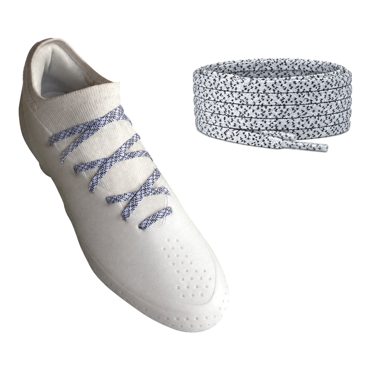 Noir Blanc – lacets plat etroit football noir blanc 02 sur chaussure