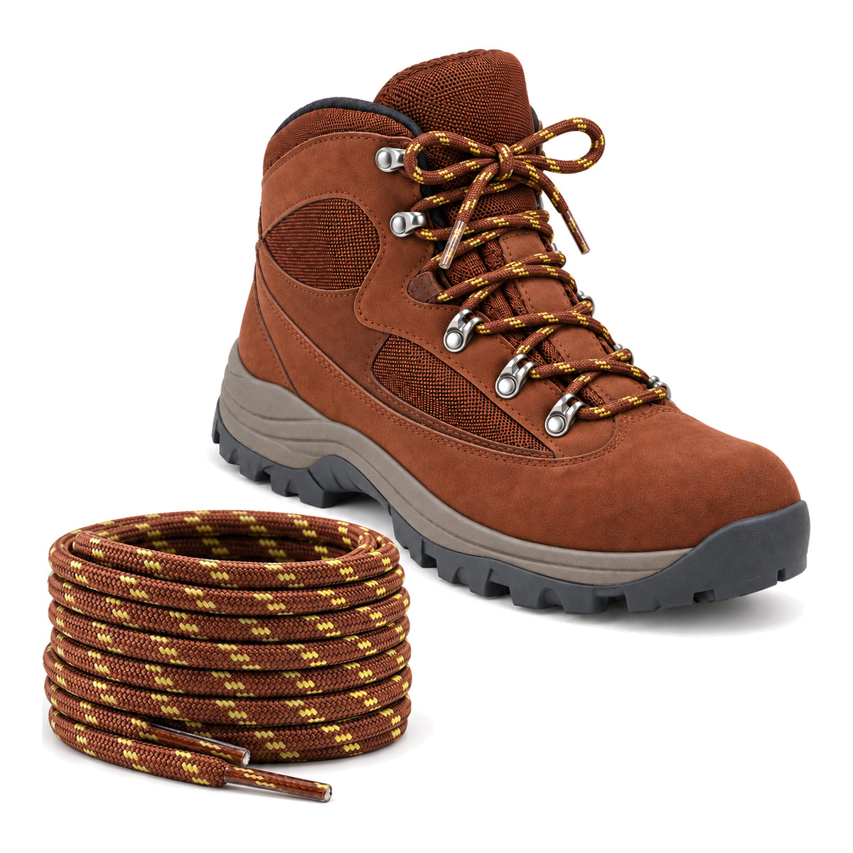 Marron jaune à motifs – lacets randonnee marron jaune a motifs 02 chaussure marron rouge