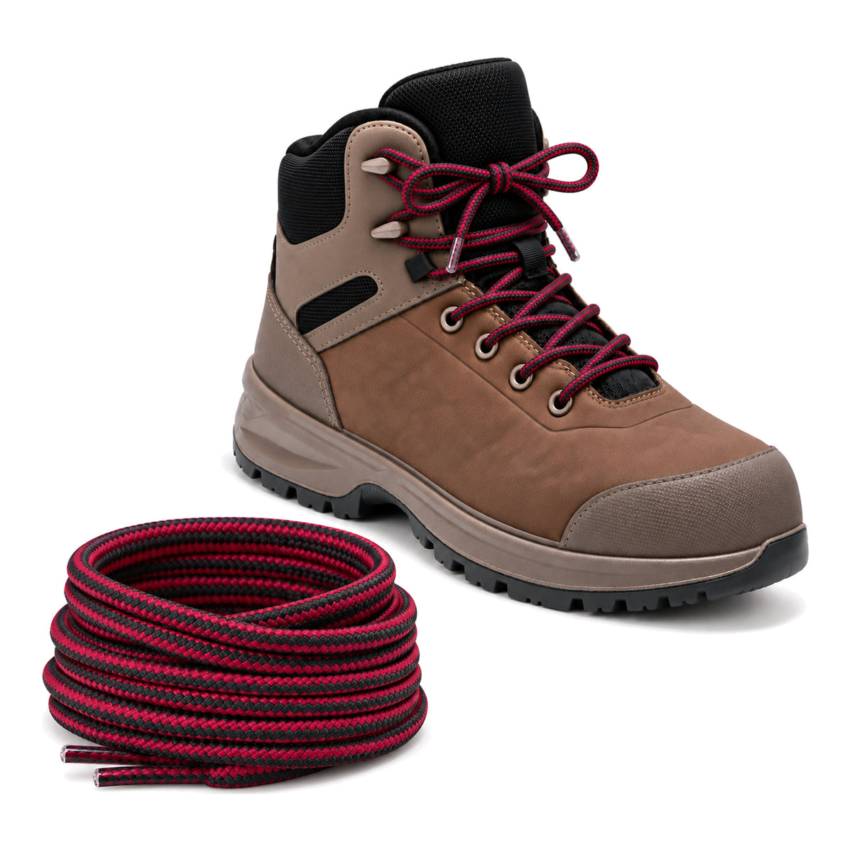 Noir rouge – lacets randonnee noir rouge 02 chaussure marron clair