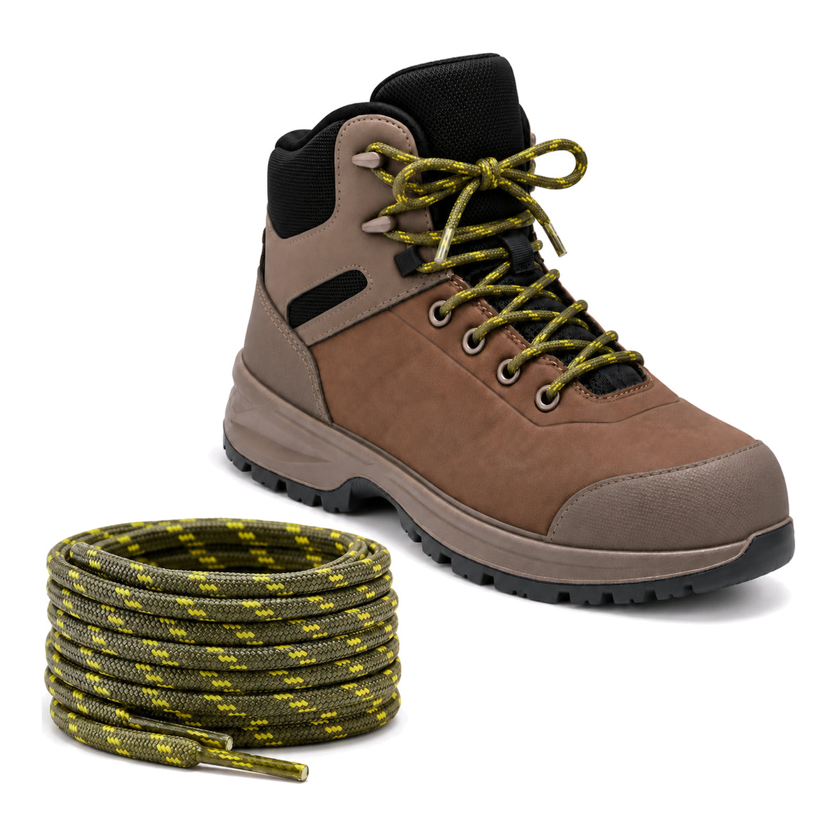 Vert olive jaune – lacets randonnee vert olive jaune a motifs 03 chaussure marron clair