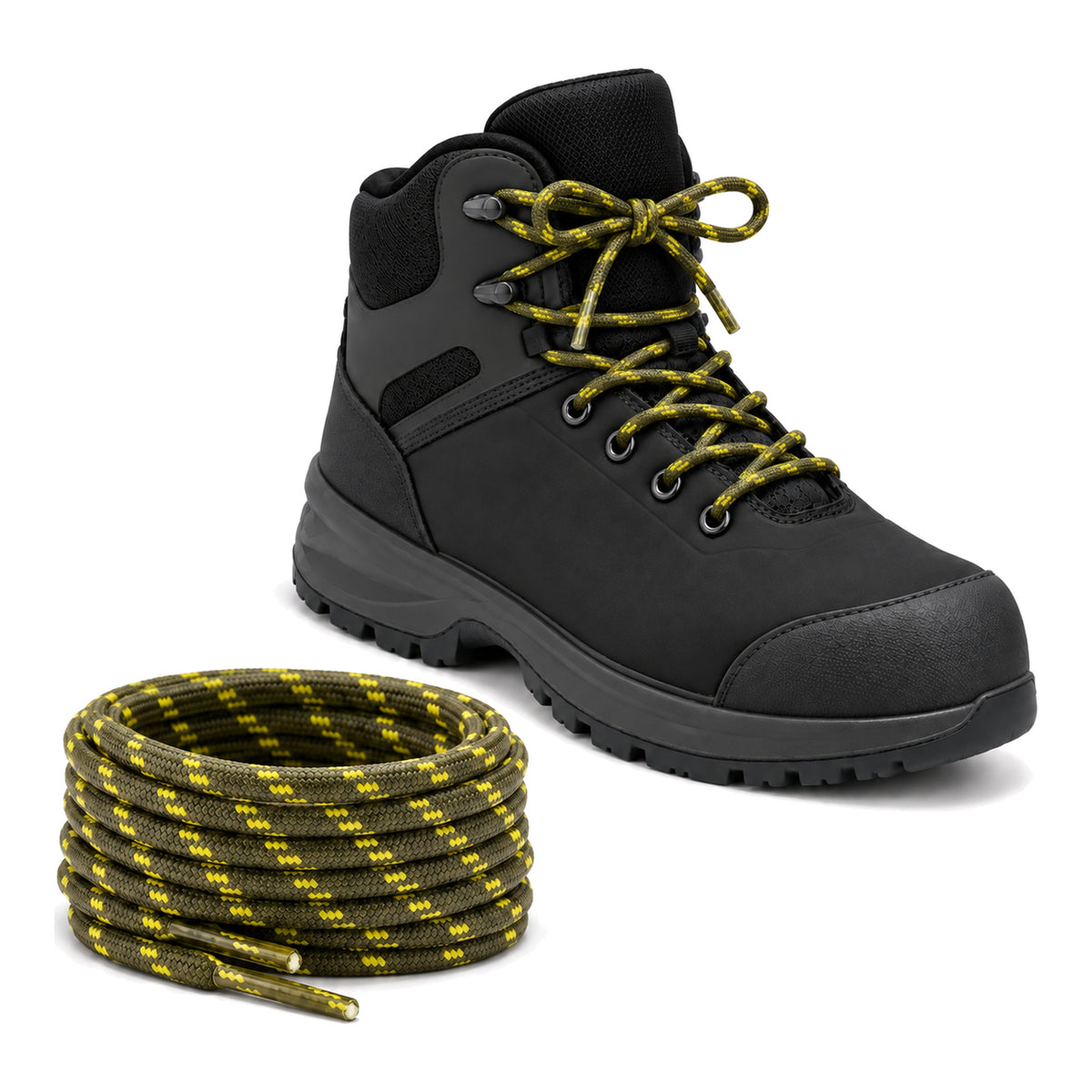 Vert olive jaune – lacets randonnee vert olive jaune a motifs 04 chaussure noir