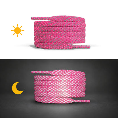 Rose vif néon – lacets reflechissant plat rose fluo 02 jour nuit